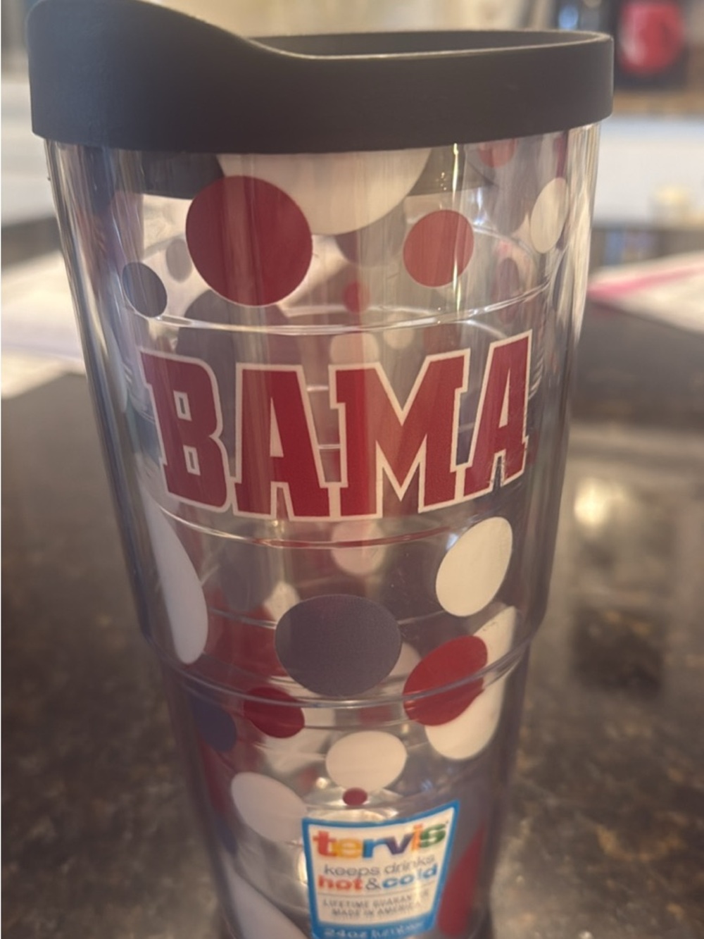 tervis Red, White & Navy BAMA Polka Dot Tumbler with Black Lid
